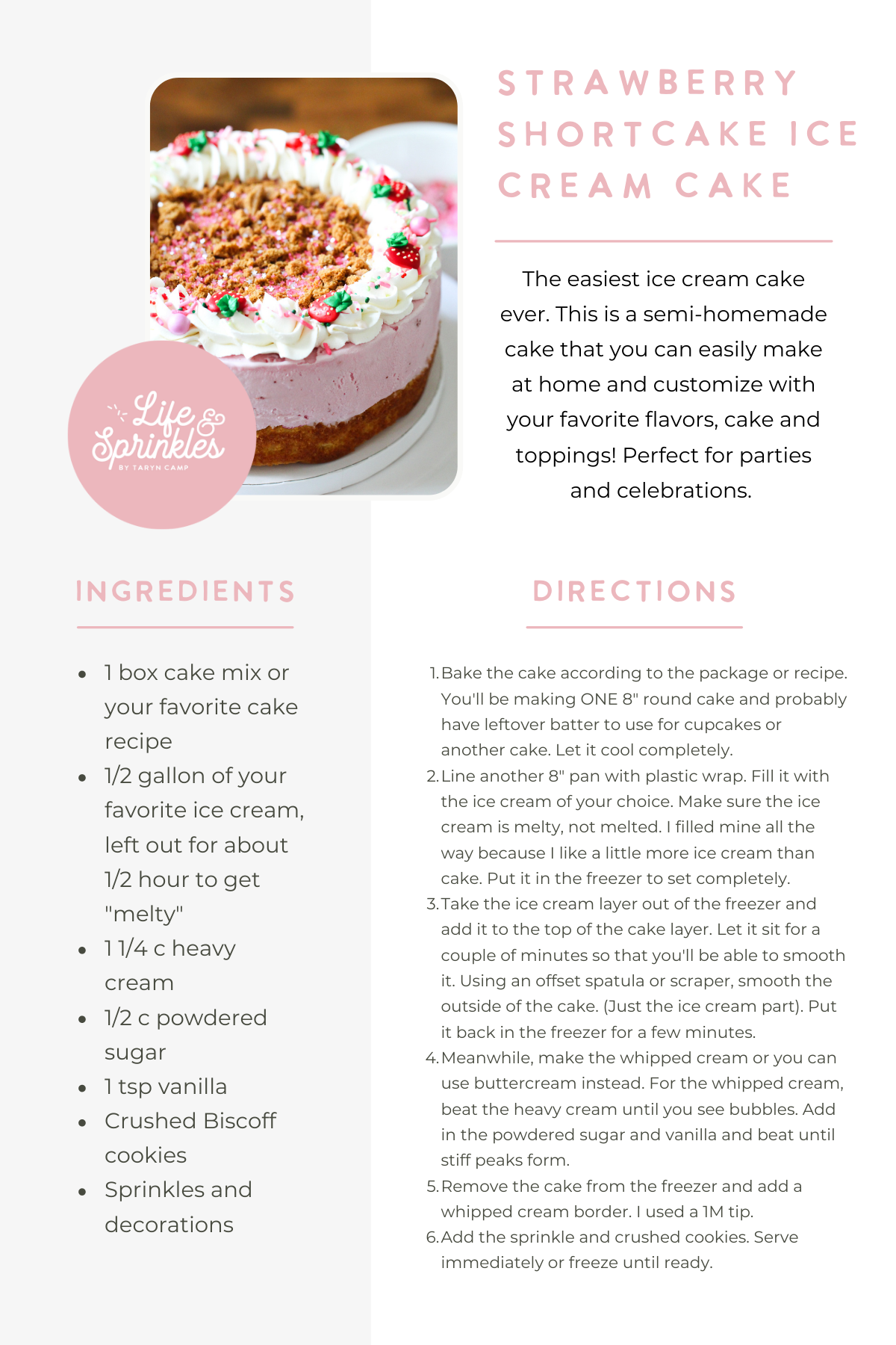 Strawberry Shortcake Ice Cream Cake Life Sprinkles By Taryn Camp