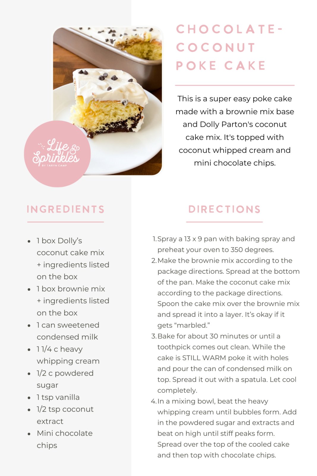 Chocolate Coconut Poke Cake - Life & Sprinkles by Taryn Camp