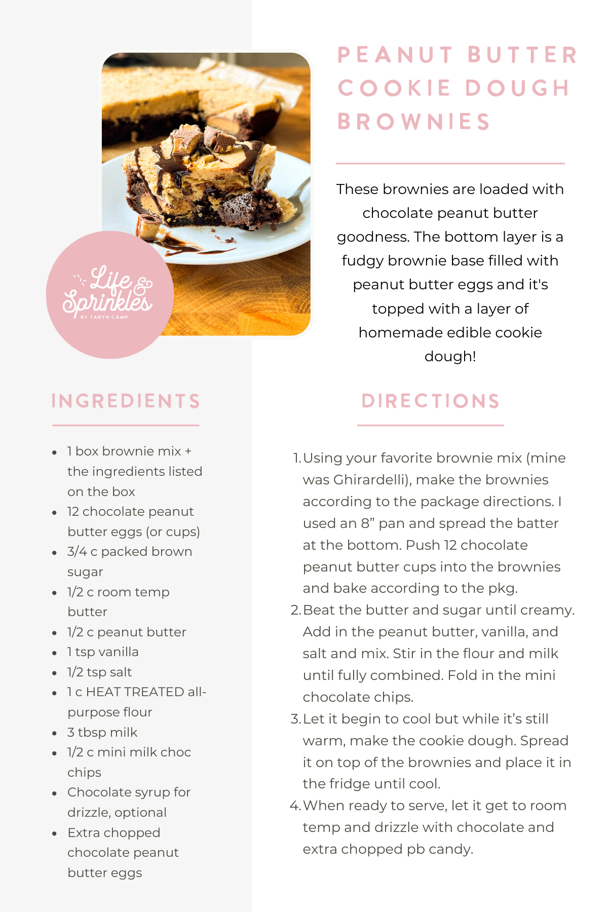 Peanut Butter Cookie Dough Brownies Life & Sprinkles by Taryn Camp