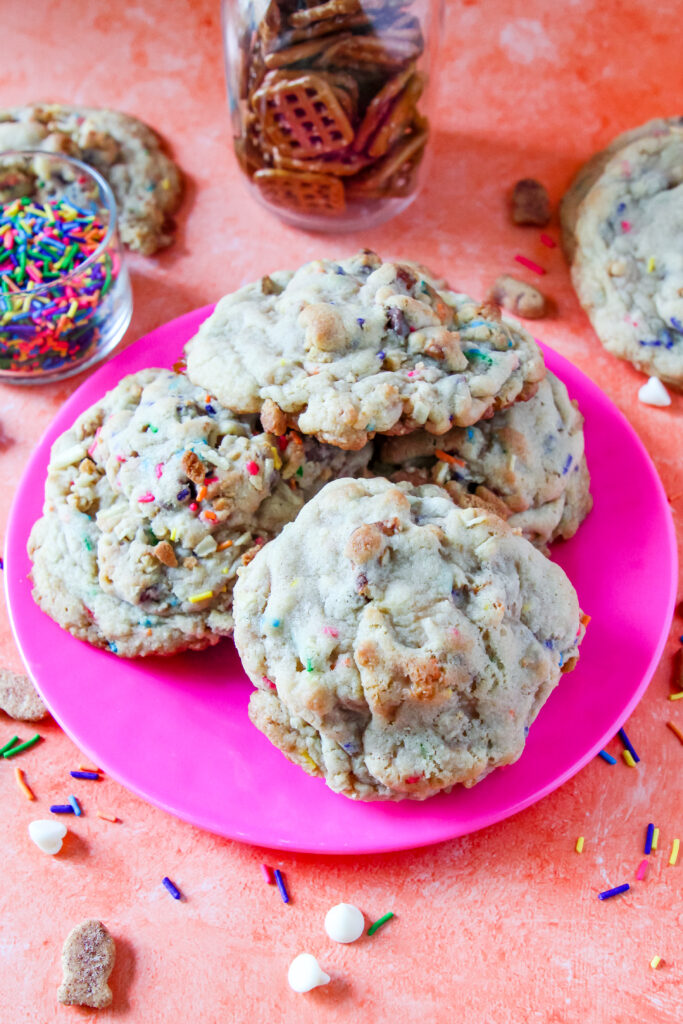 Goofy Movie inspired jumbo cookies with sprinkles and chocolate chips.