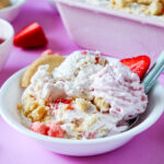 A bowl of Strawberry Shortcake No-Churn Ice Cream.
